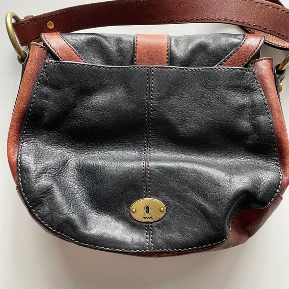Fossil Vintage Reissue Leather Flap Crossbody Bag Brown Black 9x10 - Picture 5 of 8